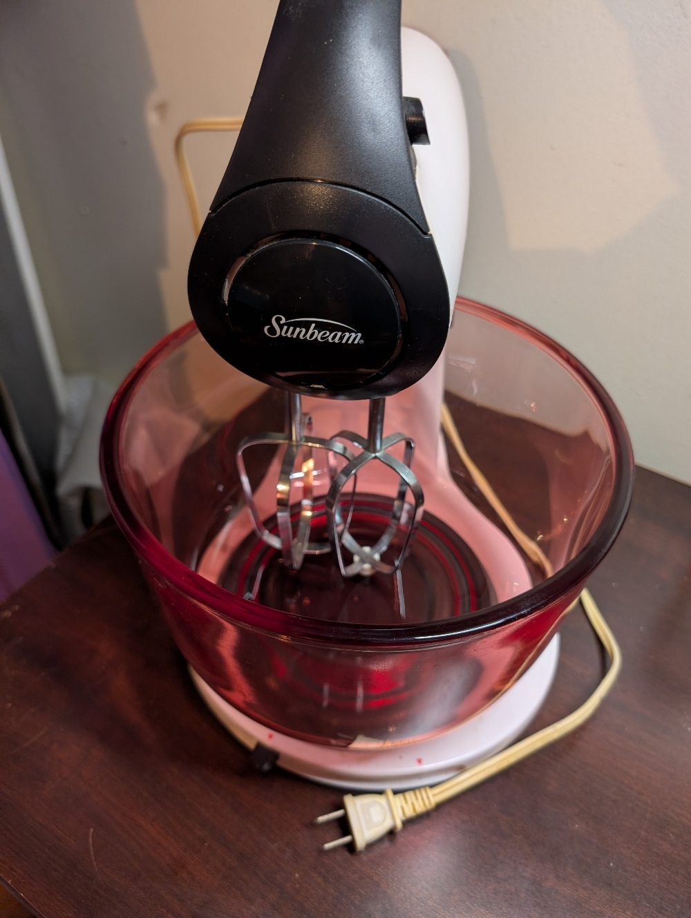 Sunbeam Vintage Mixmaster Black Stand Mixer with Pink-Tinted Glass Bowl